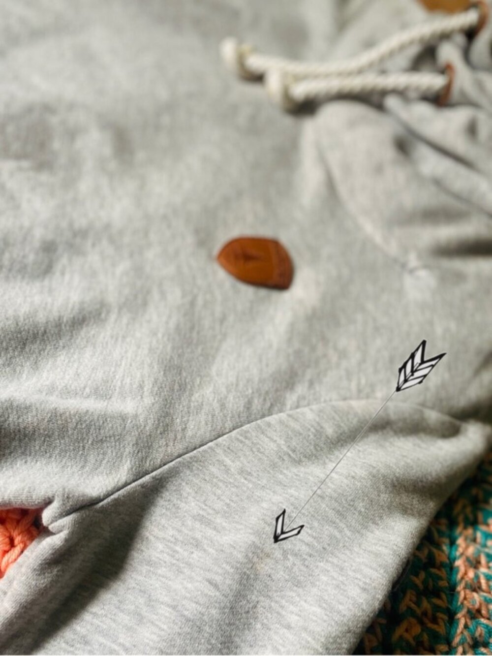 WANAKOME | XXL | Artemis Heather Grey Hoodie Rope Drawstring Cowl Neck Sweater - Picture 15 of 16